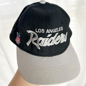Vintage 90’s Los Angeles Raiders NFL Script 100% Wool Fitted Black Grey Hat